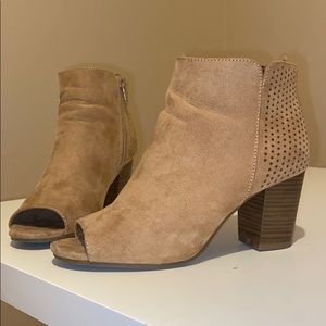 Peep toe tan booties